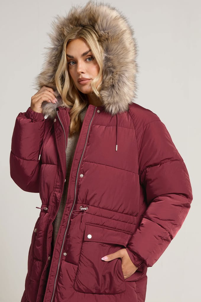 Yours Rode Gewatteerde Parka Jas Size 42