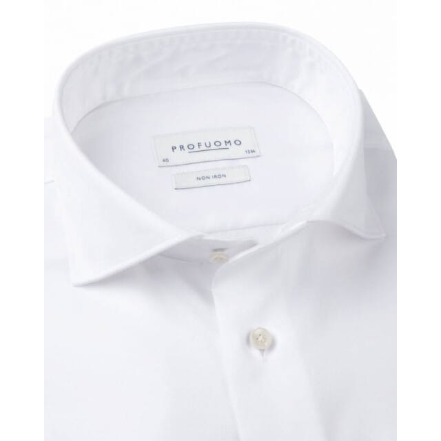 Profuomo slim fit heren overhemd - twill - wit - Strijkvrij - Boordmaat: 43
