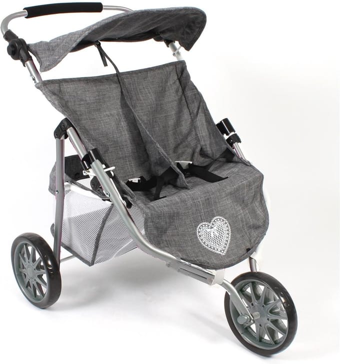 Jogger kinderwagen voor twee poppen - Jeans grijs