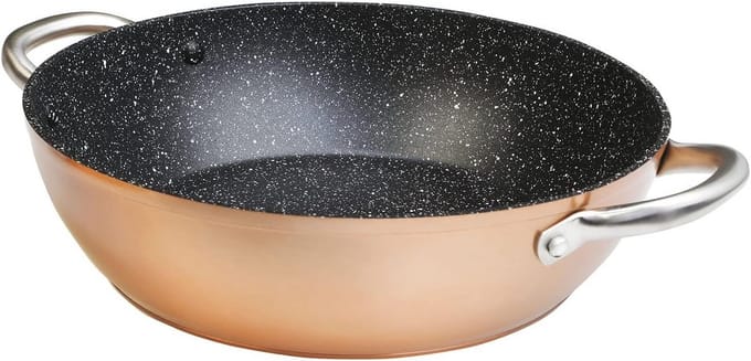 Lage Kookpan - Antiaanbakpan - Gezond Koken - Steenlook Coating - 20 cm - Koper