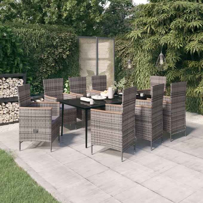 vidaXL - 9-delige - Tuinset - met - kussens - grijs