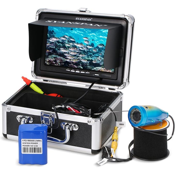 Moniteur Portable de 7 pouces, 1000TVL, Kit de caméra de pêche sous-marine étanche, 24 LED infrarouges IR 15m black
