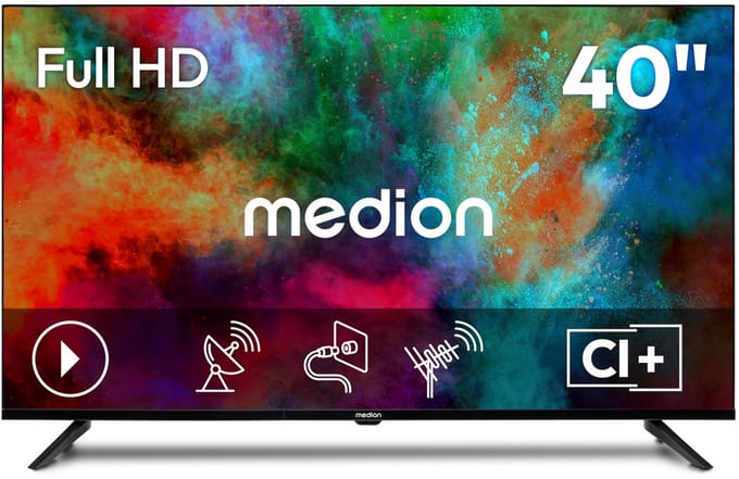 MEDION 100.3 cm 40" Full HD TV Triple Tuner DVB-T2 HD DVB-C DVB-S2 2x HDMI USB sleeptimer mediaspeler VESA CI+, MD840002 | Geïntegreerde mediaspeler, CI+, DVB-T2/C/S2, tweede tv, MD 840002