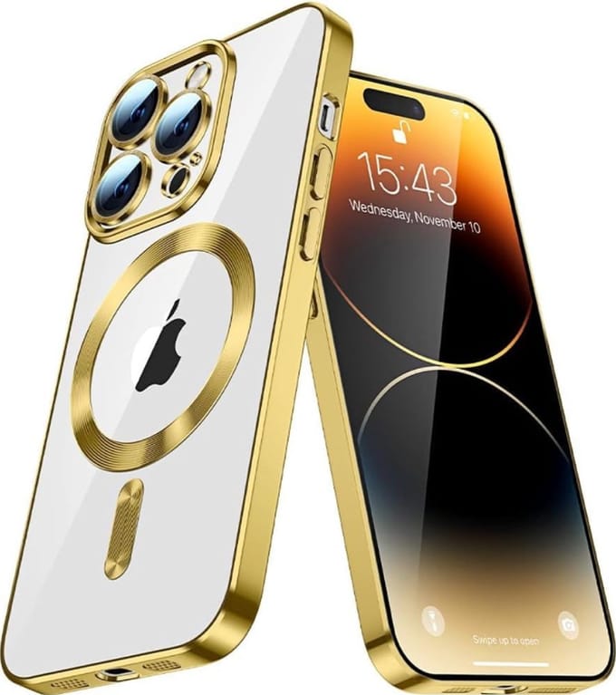 Cityhoesje - Backcover iPhone 16 Pro - Magsafe - Goud - Transparant