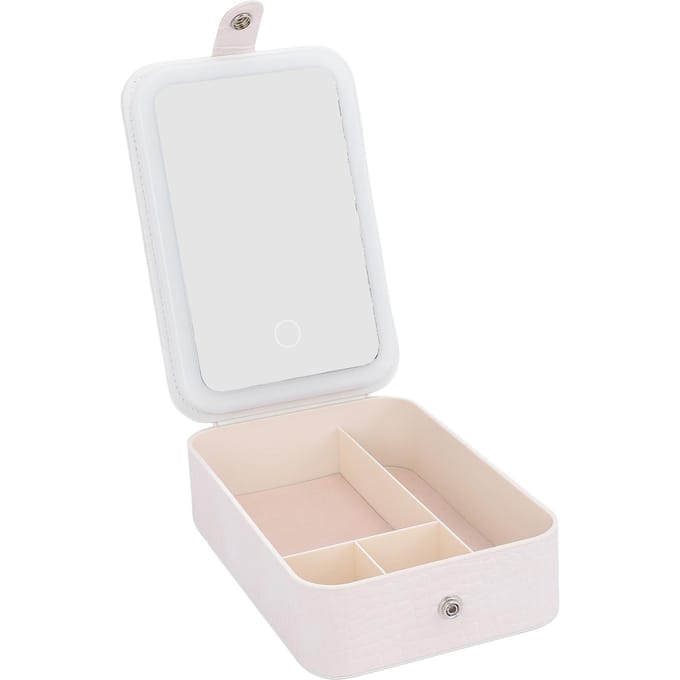 Make-up koffer met verlichte spiegel, dimbaar, draagbaar, oplaadbaar, reismake-up tas voor buiten, thuis white