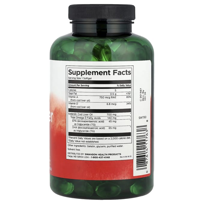 Kabeljauwleverolie, Dubbele Sterkte, 250 Softgels