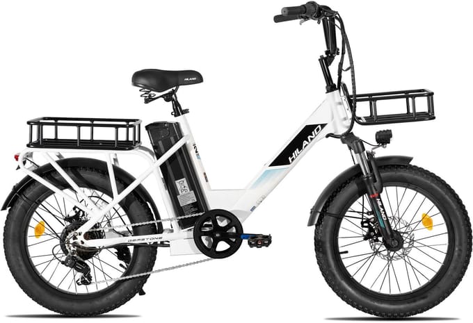 HILAND Elektrische Cargo Fatbike – 20" Dikke Banden – 48V – 7 Speed – Wit