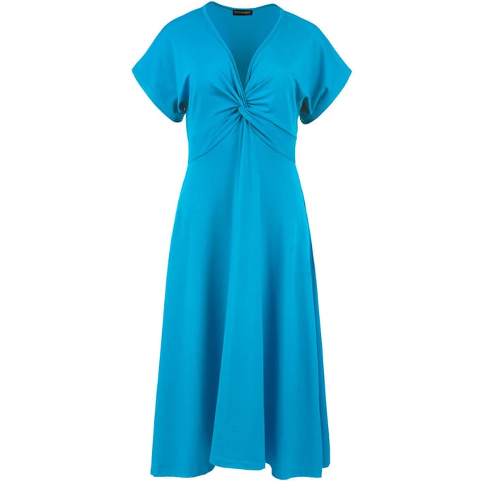 Turquoise midi-jurk met vlinderstrik