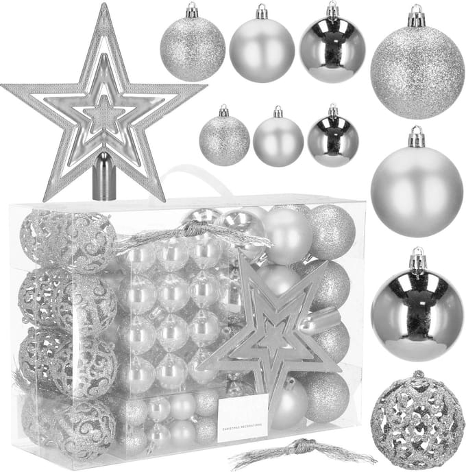 Springos Kerstballen | Kerstversiering | Onbreekbaar | 100 Stuks | Zilver Tinten