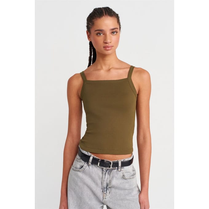 Geribbelde Katoenen Vierkante-Hals Cami Blouse