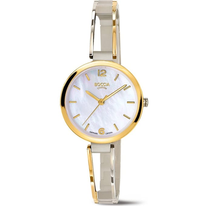 Boccia Titanium 3354-01 Dames Horloge - Saffierglas - Zilverkleurig - 30 mm breed - Quartz - Vouw/Vlindersluiting - 5 ATM (douchen)