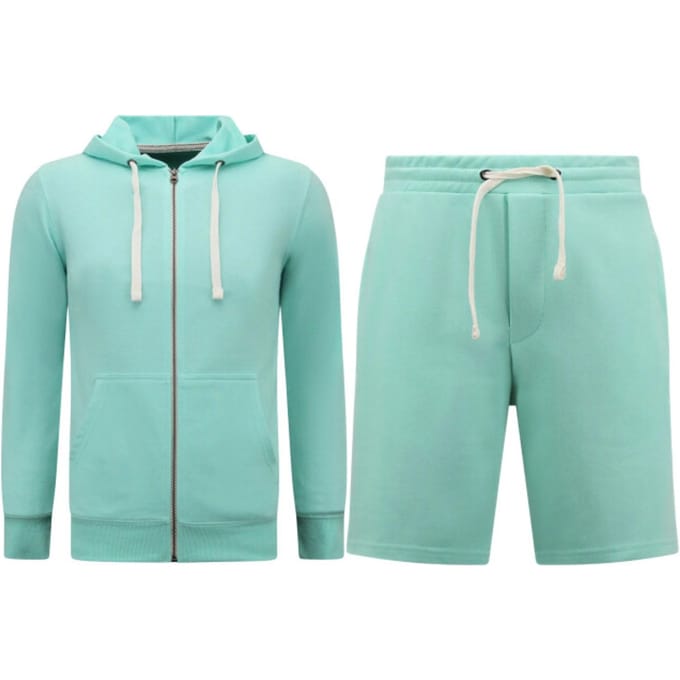 Hoodie Heren met Rits - Joggingshorts Heren - SET - Mint Groen