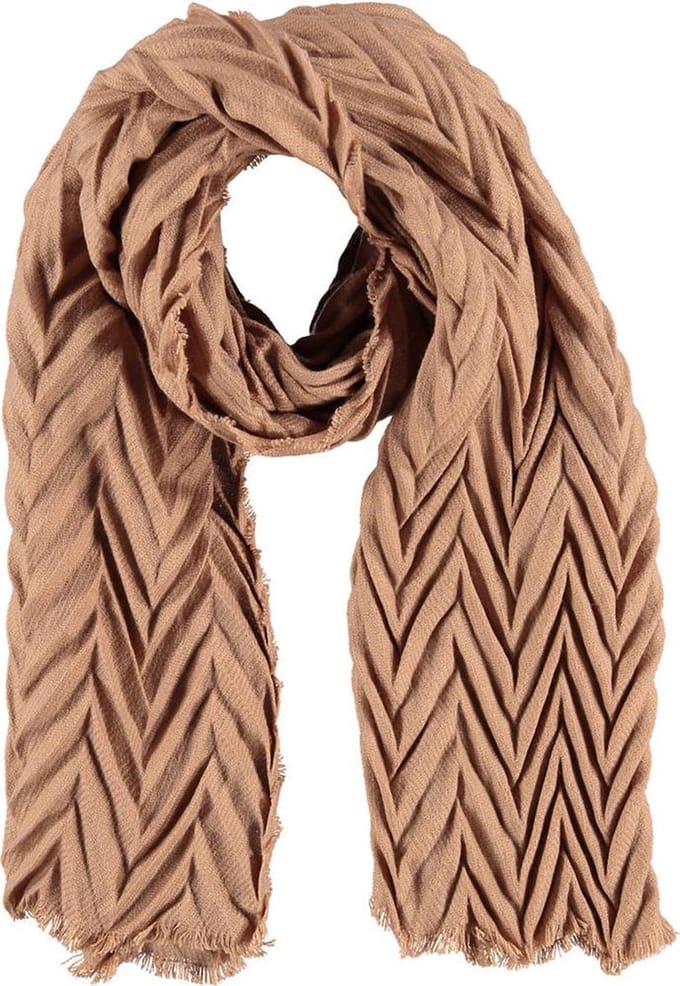 Sarlini Langwerpige Woven Plisse Sjaal Camel