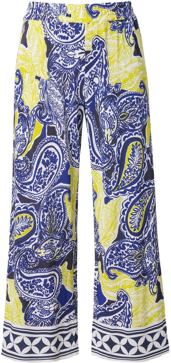 Ulla Popken - Dames - Slinky broek paisley-design wijde pijpen - Sneeuwwit - Maat 54+