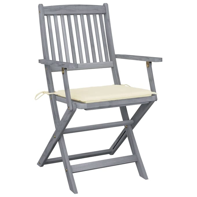 vidaXL - Set - van - 4 - klapstoelen - met - kussens, - gemaakt - van - massief - acaciahout.