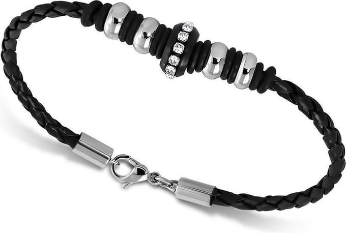 Amanto Armband Billa - 316L Staal - Leer - Bedels - 21cm