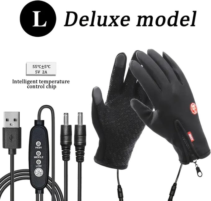 USB-Verwarmde Handschoenen Deluxe Model – 3 Temperatuurinstellingen – Touchscreen Compatibel – Winterhandschoenen Maat L