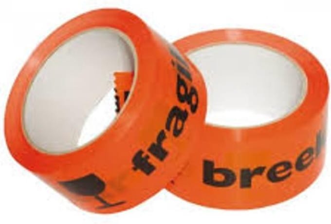 3x Waarschuwingstape Budget breekbaar 50mmx66m oranje/zwart - set 3 rollen