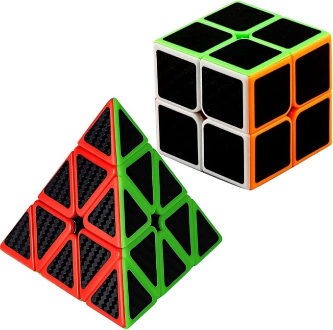 Puzzel Kubus Set - Hersenkrakers - Mentale Uitdaging - Koolstofvezel Look - 2x2 3x3 Piramide