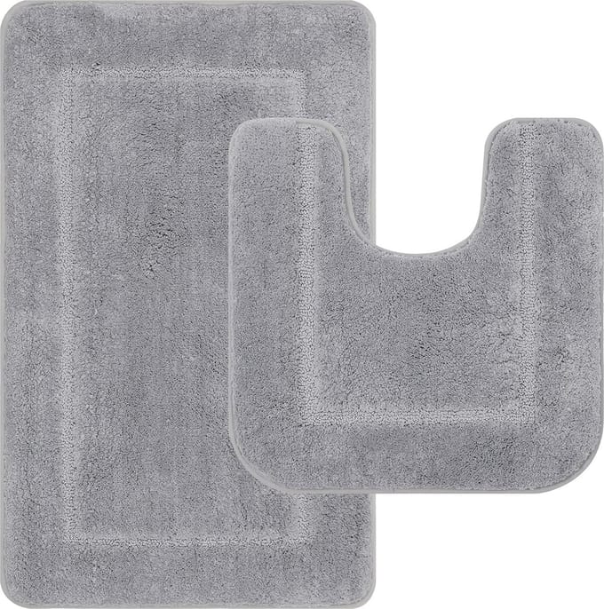 Zachte Badmat en WC-Mat Set - Microvezel, Antislip, Wasbaar - Grijs