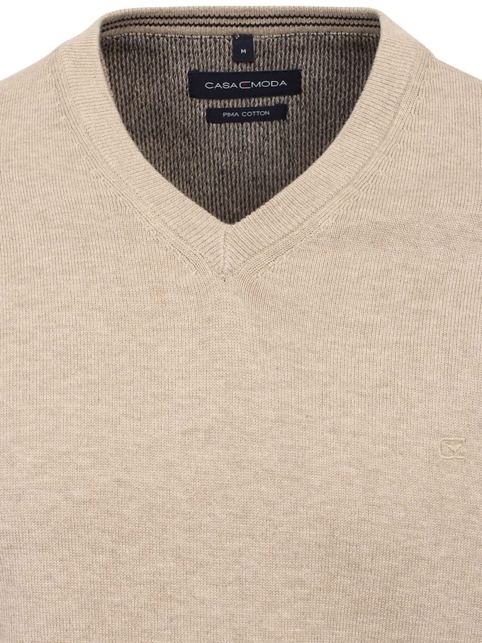 Casa Moda Heren Trui Met V-Hals Pima-Katoen 004430-657 Beige - 3XL