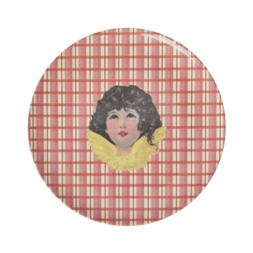 Rice kerst melamine bord rond klein angel, rood