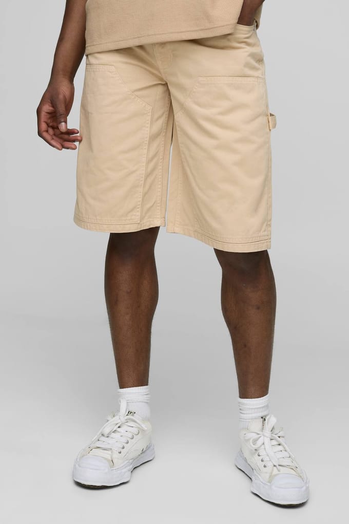 Relaxed Long Length Overdye Carpenter Shorts | Sand | Size 48
