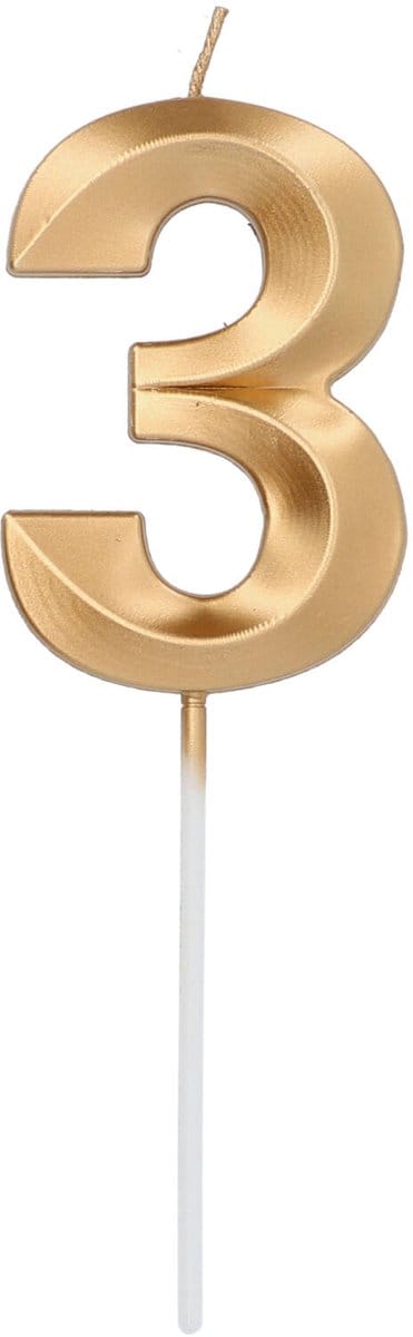 Folat - Kaars cijfer 3 glamour goud metallic