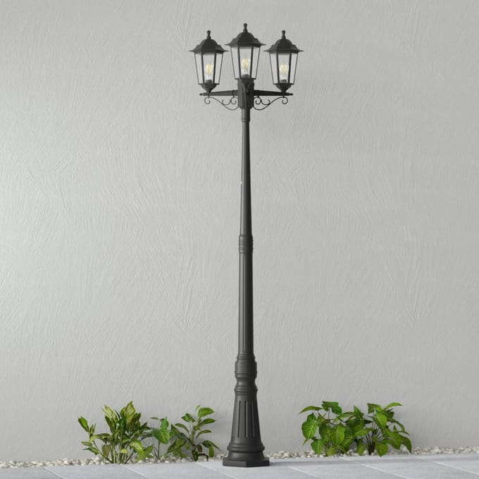 Lindby - Lantaarnpalen - 3lichts - Polycarbonaat, glas - H: 217 cm - E27 - zwart (RAL 9005)