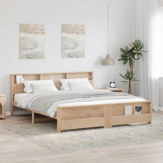 vidaXL - Bedframe - met - plank - Bruin - 200 - x - 200 - cm - Massief - grenenhout