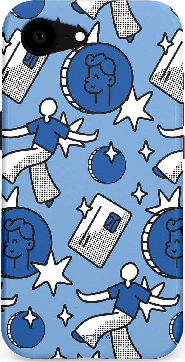 Casetastic hoesje geschikt voor Apple iPhone 16e / Apple iPhone 17e - MagSafe - Dubbellaagse bescherming - Geldroute - Fashion Case - Lichtblauw Grijs Donkergrijs