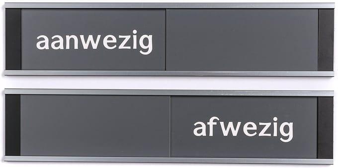 Schuifbord Aanwezig-Afwezig - 255 mm x 57 mm - Grijs - Promessa-Design.