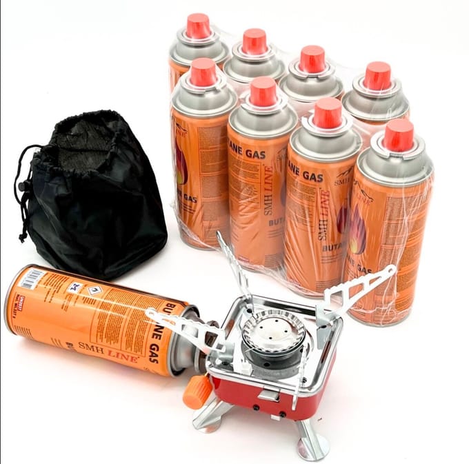 SMH LINE® Mini Camping kooktoestel - Gasbrander - Opvouwbaar - Incl. 2x gasflessen