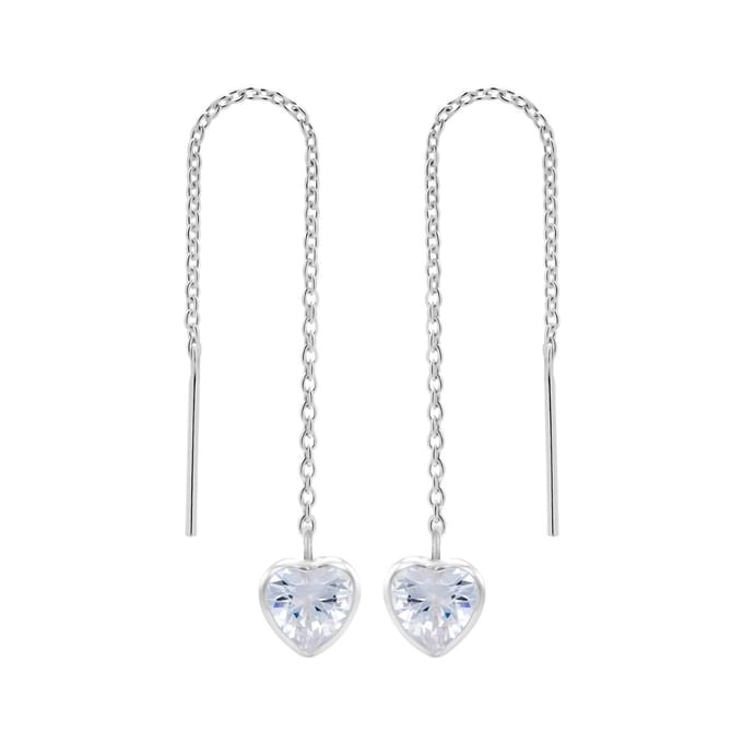Ear Jewels - zilveren chain oorbellen - hart met kristal