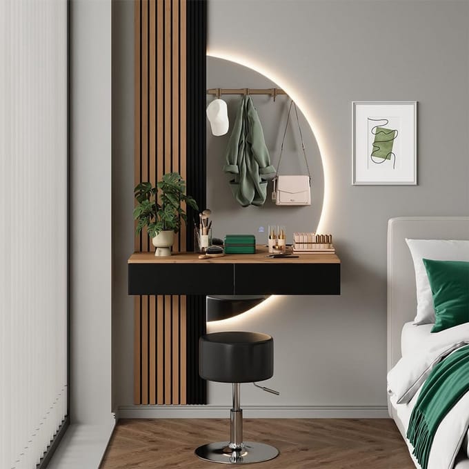 Stijlvolle Kaptafel Set met Verstelbare LED Spiegel en Kruk