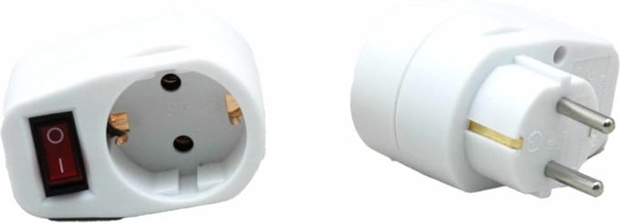 Stopcontact adapter - 2x - wit - met randaarde en schakelaar - verdeelstekkers