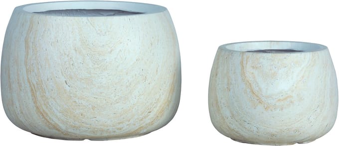 PTMD Amilee Beige GRC Marble Look Pot Round Set Of 2