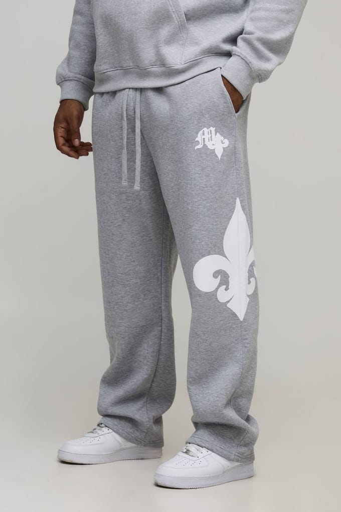 Plus Baggy Gothic Print Joggingbroeken | Grey Marl | Size 4XL