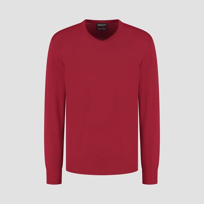 MERSO V-Hals – Merino Trui – 100% Merino Wol – Ember Red