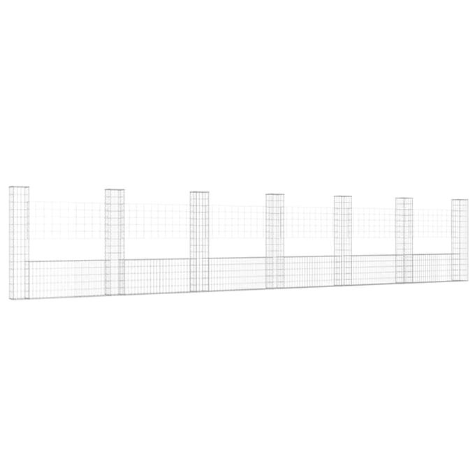 vidaXL - Schanskorf - U-vormig - met - 7 - palen - 740x20x150 - cm - ijzer