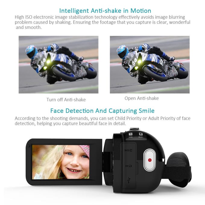Andoer HDV-Z20 draagbare 1080P Full HD digitale videocamera met 37 mm 0,45* groothoeklens Max. 24
