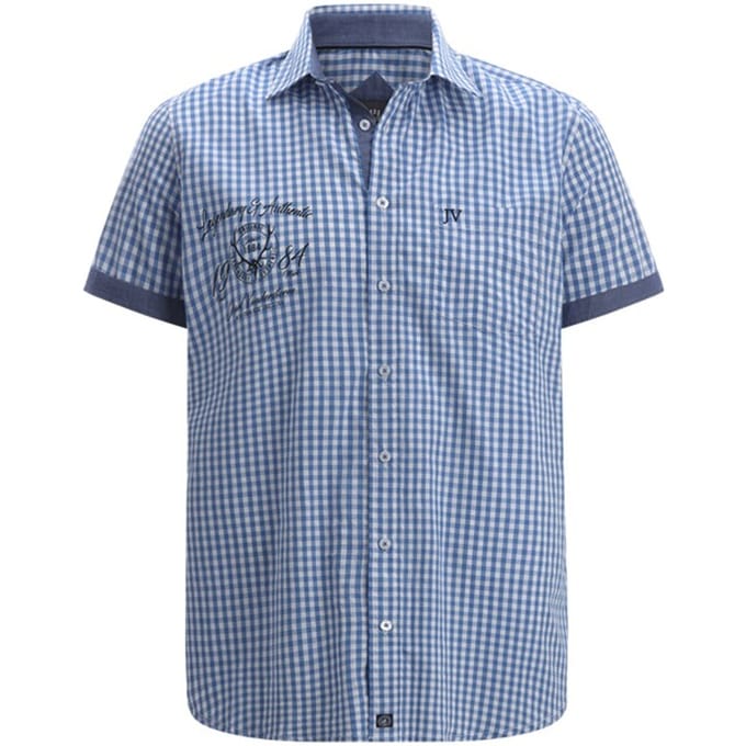 Jan Vanderstorm herren Overhemd Met Korte Mouwen - 47/48 - blauw - Plus Size
