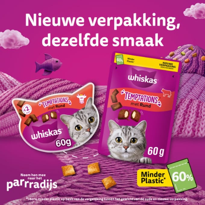 Whiskas Kattensnacks - Temptations Snoepjes - Rund - 8x60g