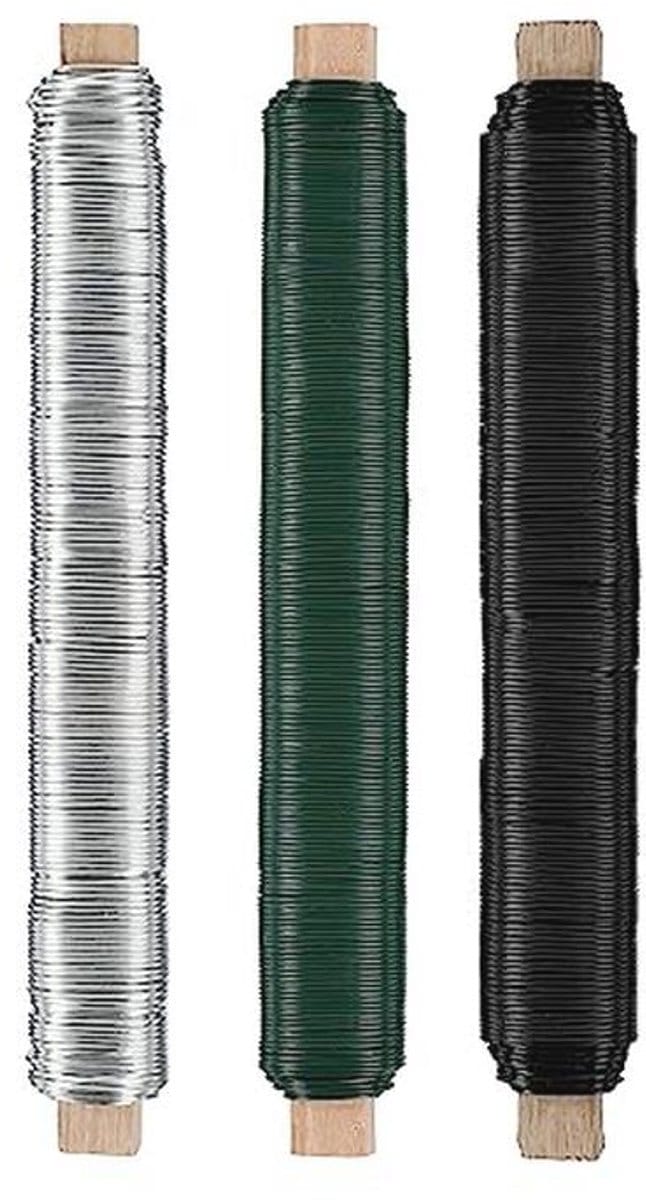 Bloemendraad knutseldraad set - 3 stuks wikkeldraad 0,65 mm x 38 m - Groen Zilver Zwart