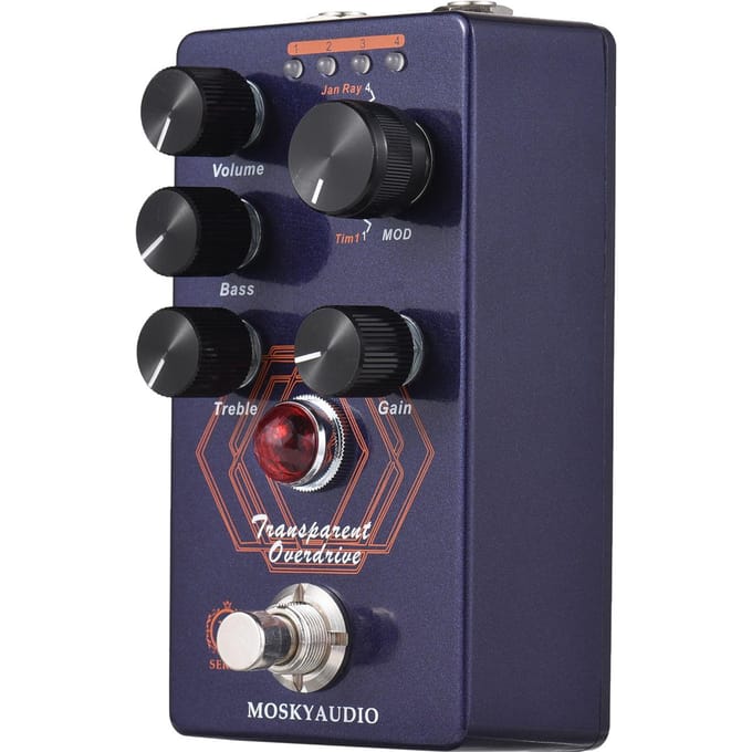 MOSKYAudio Overdrive Gitaareffectpedaal 4 Modus Schakelaar & Volume/Bas/Treble/Gain Regelaars Compact paars