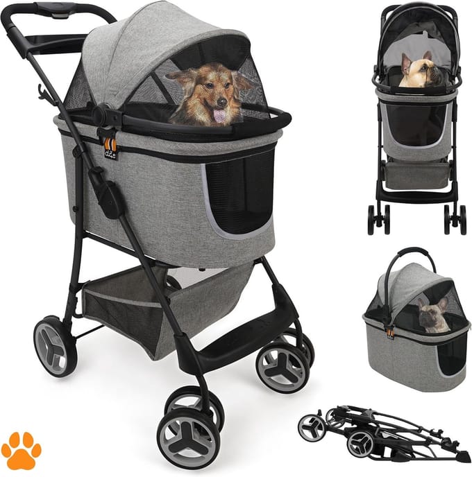 2-in-1 Huisdierenbuggy met Afneembare Mand - Mottled Grey