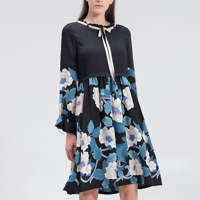 Mid-lengte blouse-jurk met bloemenprint