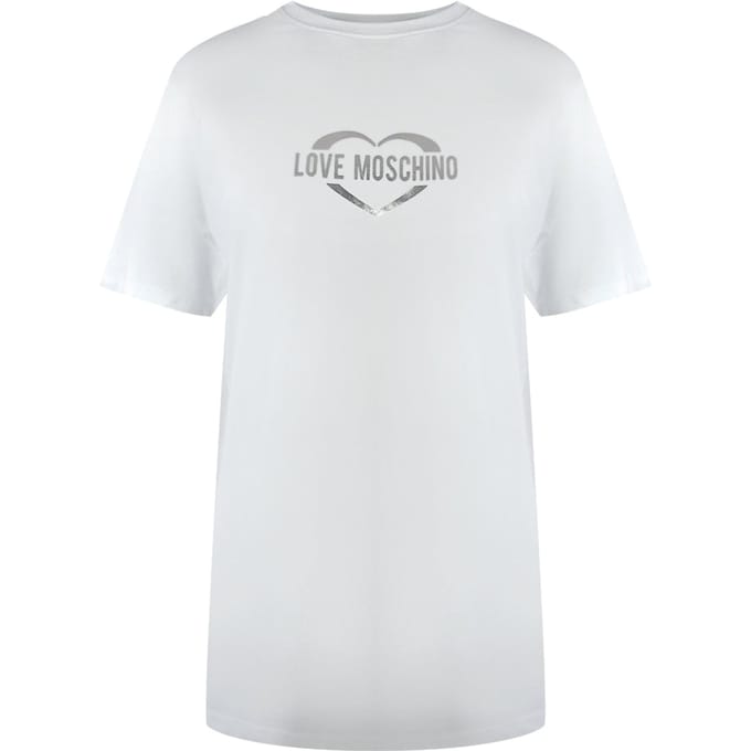Love Moschino Shiny Heart Logo White T-shirt