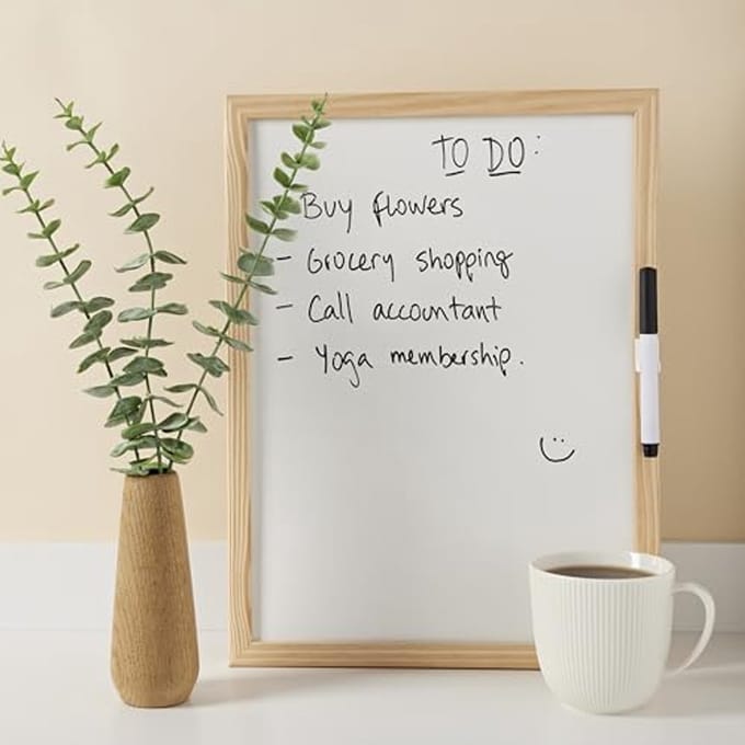 Droog afwasbaar whiteboard met houten frame en marker - 40 x 30 cm