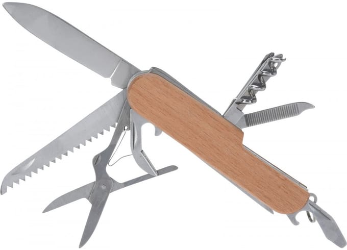 Redcliffs - Multifunctioneel Zakmes – 15-in-1 – RVS & Hout – 9 cm